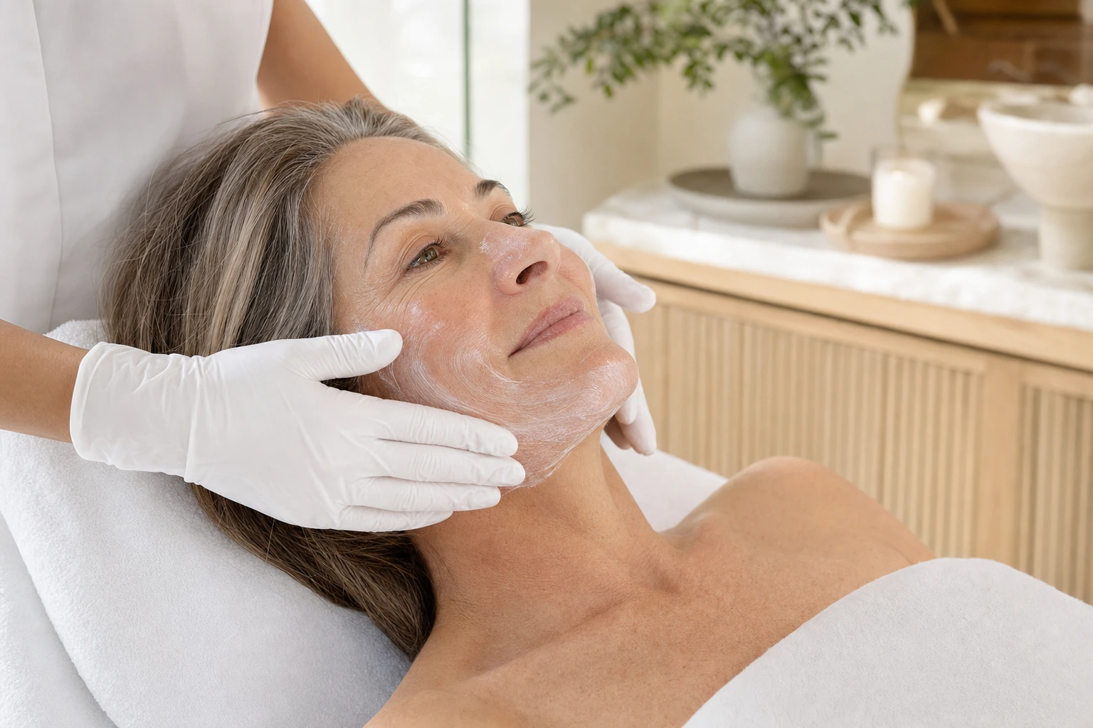 Age-defying facial treatment in progress at ECO Skin Studio