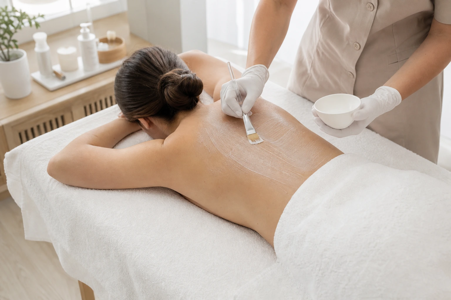Back facial treatment in progress at ECO Skin Studio