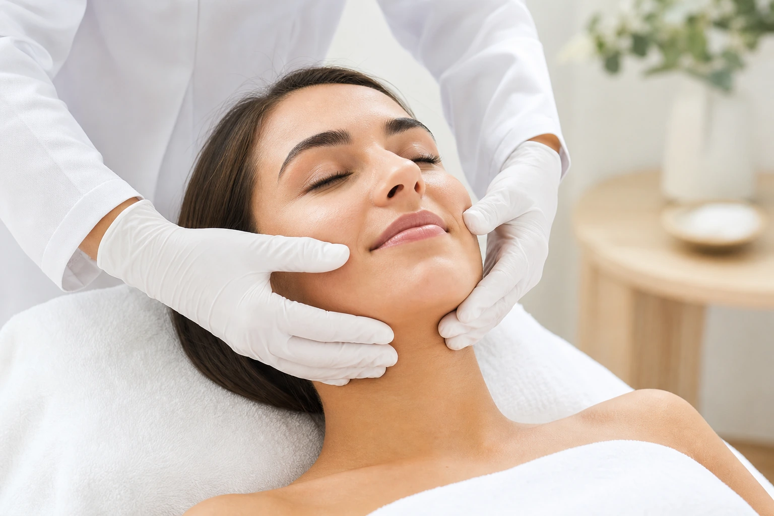 Licensed Facial Specialist giving a lifting face massage at ECO Skin Studio in North Miami