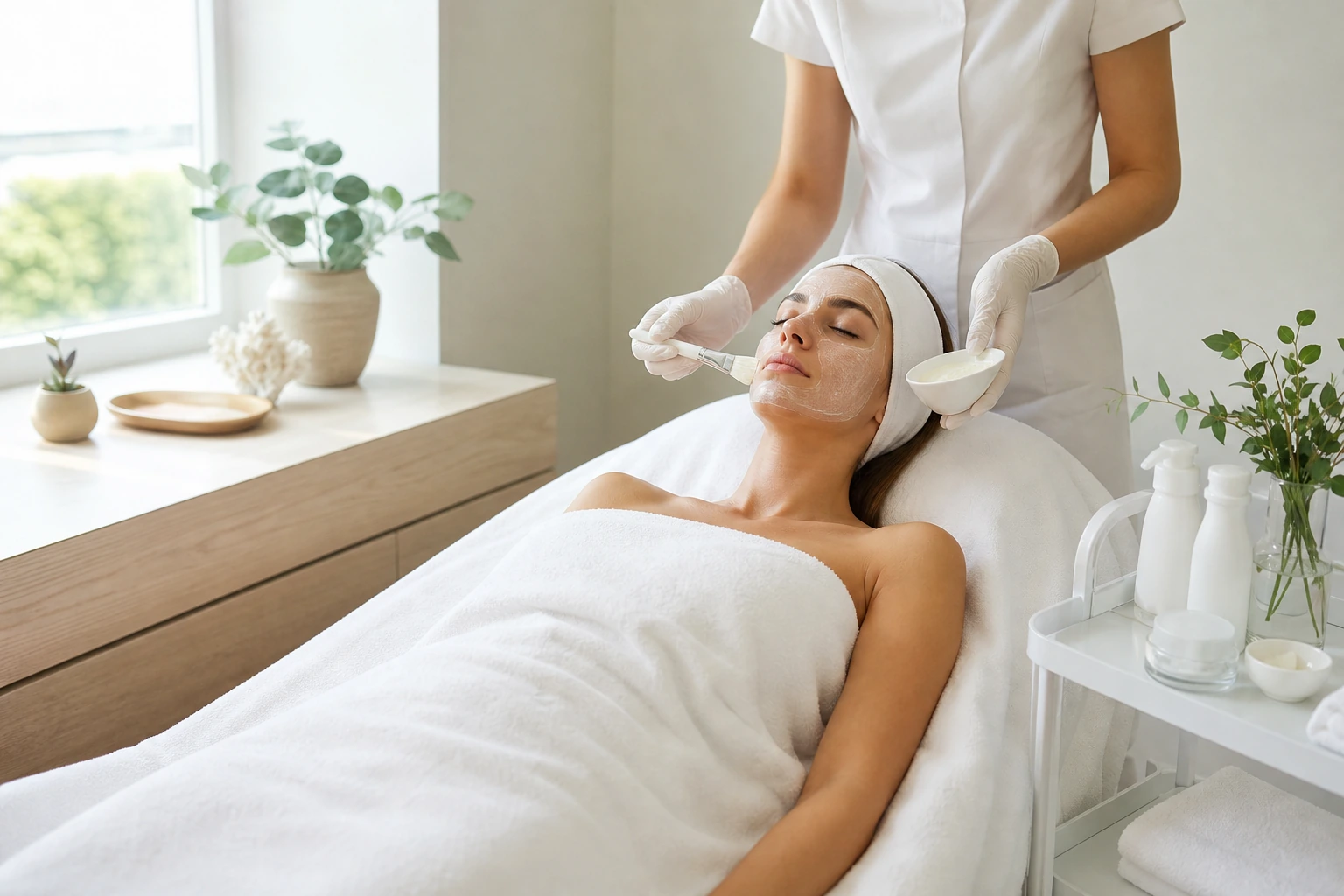 Signature facial treatment in progress at ECO Skin Studio